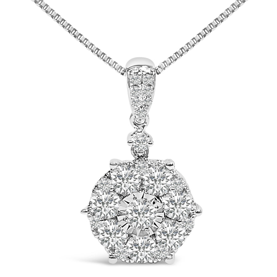 14K White Gold 1 1/5 Cttw Diamond Composite Cluster Pendant Necklace (F-G Color, VS2-SI1 Clarity) - 18