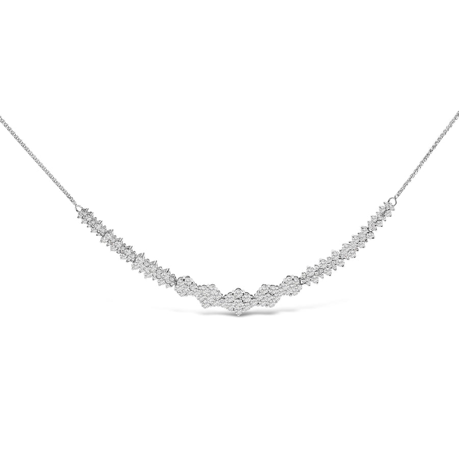 14K White Gold 2.00 Cttw Diamond Composite Cluster Bar Necklace (H-I Color, I2-I3 Clarity) - 18