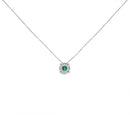 14K White Gold 3.8 MM Green Emerald and 1/3 Cttw Diamond Composite Halo 18" Pendant Necklace (F-G Color, VS2-SI1 Clarity)