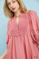 Umgee Smocked Bib Ruffle Hem Babydoll Dress