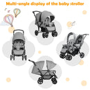 Foldable Lightweight Front Back Seats Double Baby Stroller-Gray