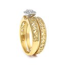 14K Yellow Gold Plated .925 Sterling Silver 1/5 Cttw Diamond Halo and Milgrain Finish Engagement Ring Bridal Set (I-J Color I3 Clarity) - Size 7