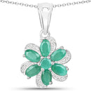 7.84 Carat Genuine Emerald and White Topaz .925 Sterling Silver 3 Piece Jewelry Set (Ring, Earrings, and Pendant w/ Chain)