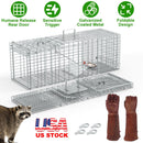 Humane Cat Trap Cage With Gloves Catch Release Live Animal Rodent Cage Collapsible Galvanized Wire for Raccoons Beavers Groundhogs Foxes Armadillos