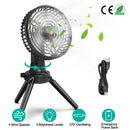 Foldable Camping Fan with Emergency Power Bank 270¡ Oscillating Rechargeable Tripod Fan for Hiking Fishing Personal Desk Fan with 4 Speeds 3 Brightnes
