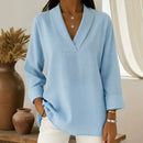 Womens Relaxed-fit Three-quarter-sleeve V-neck Blouse