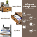 Industrial End Side Table Nightstand with Drawer Shelf