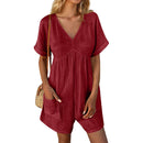 Solid Color V-neck Bat Sleeve Jumpsuit with Pockets