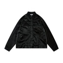 Men's Split Splicing Solid Color Loose Standing Collar Leather Jacket