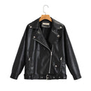 Turn-down Collar Loose Leather Jacket Womens Top