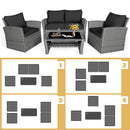 4 Pieces Patio Rattan Furniture Set Sofa Table with Storage Shelf Cushion