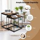 Set of 2 Modern Nesting End Tables with Metal Legs for Living Room-Rustic Brown