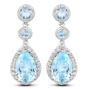 9.46 Carat Genuine Blue Topaz & White Topaz .925 Sterling Silver Earrings