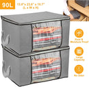 2Pcs Clothes Storage Bag 90L Large Capacity Foldable Closet Organizer w/ Thick Fabric Clear Window Dual-Zipper for Clothes Comforters Blankets Bedding