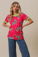 BiBi Big Tiger Print Jersey Contrast Ringer Top