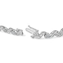 10K White Gold 2.00 Cttw Round-Cut and Baguette-Cut Diamond Floral Design Swirl Link 7" Bracelet (I-J Color, I1-I2 Clarity)