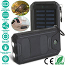 10000mAh Solar Power Bank External Battery Pack Dual USB Ports Outdoor Charger with Battery Indicators SOS LED Lights Compass Camping Hiking