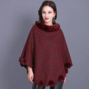 Women's Brown Mid-length Furry Ball Shawl Cape With Outerwear