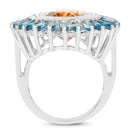 7.54 Carat Genuine Citrine & London Blue Topaz .925 Sterling Silver Ring