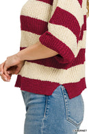 Zenana Split Neck Stripe Sweater