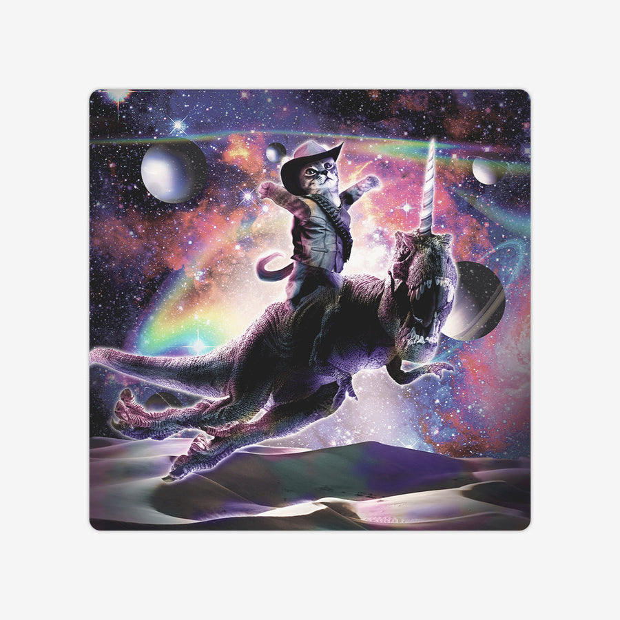 Galaxy Cat On Dinosaur Unicorn in Space Board Game Mat