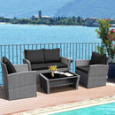 4 Pieces Patio Rattan Furniture Set Sofa Table with Storage Shelf Cushion