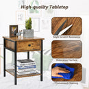 Industrial End Side Table Nightstand with Drawer Shelf