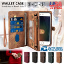 Phone Wallet Case For iPhone 8 Portable Wallet Case 2 in 1 Leather Zipper Magnetic Detachable 13 Card Slots Money Pocket Clutch Cover W/ID Widows