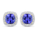 5.98 Carat Genuine Tanzanite and White Diamond 14K Yellow Gold Earrings