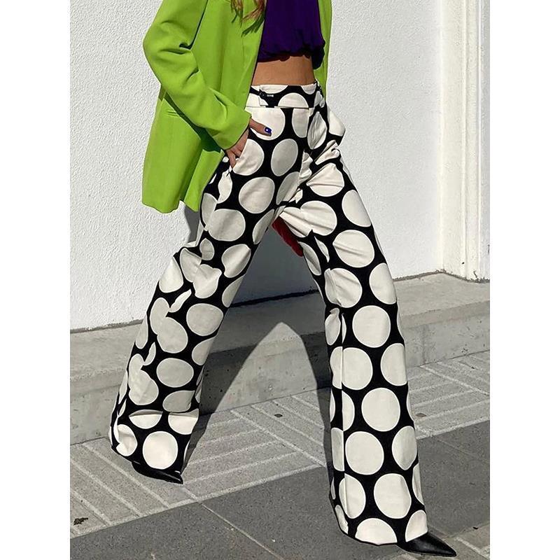 Printed Contrast Wide Leg High Waist Pants