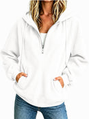 Womens Loose-fit Long-sleeve Half-zip Hooded Sweatshirt