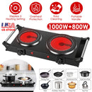 1800W Electric Double Burner Portable Heating Hot Plate Stove Countertop RV Hotplate with 5 Temperature Stepless Adjustments Portable Handles