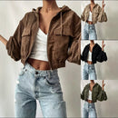 Womens Hooded Drawstring Short Jacket With Long Sleeves