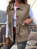 Corduroy Patchwork Sleeveless Cardigan Vest