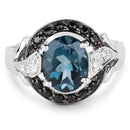 4.27 Carat Genuine London Blue Topaz, Black Spinel & White Topaz .925 Sterling Silver Ring