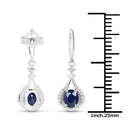 0.86 Carat Genuine Blue Sapphire and White Diamond 14K White Gold Earrings