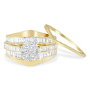 14K Yellow Gold 2-1/3 Cttw Diamond Cluster Channel Set Chevron Shaped Band Engagement Ring & Wedding Band Set