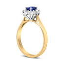 14K Yellow Gold 1/5 Cttw Round Diamond and 6x4mm Oval Blue Tanzanite Halo Ring (H-I Color, I1-I2 Clarity) - Size 7.75