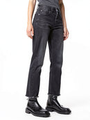 Frayed Denim High Rise Straight Leg Jeans, Size 28