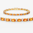 12.33 Carat Genuine Orange Sapphire and White Diamond 14K Yellow Gold Bracelet