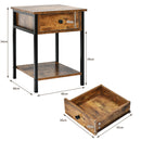 Industrial End Side Table Nightstand with Drawer Shelf