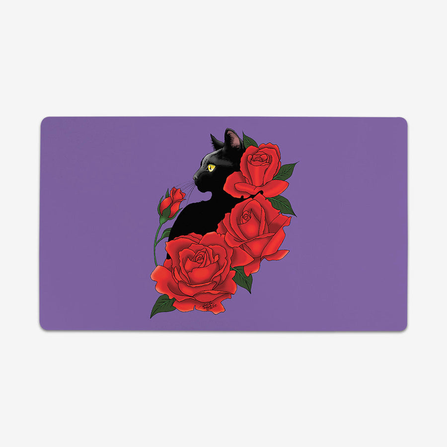 Black Cat And Roses Playmat