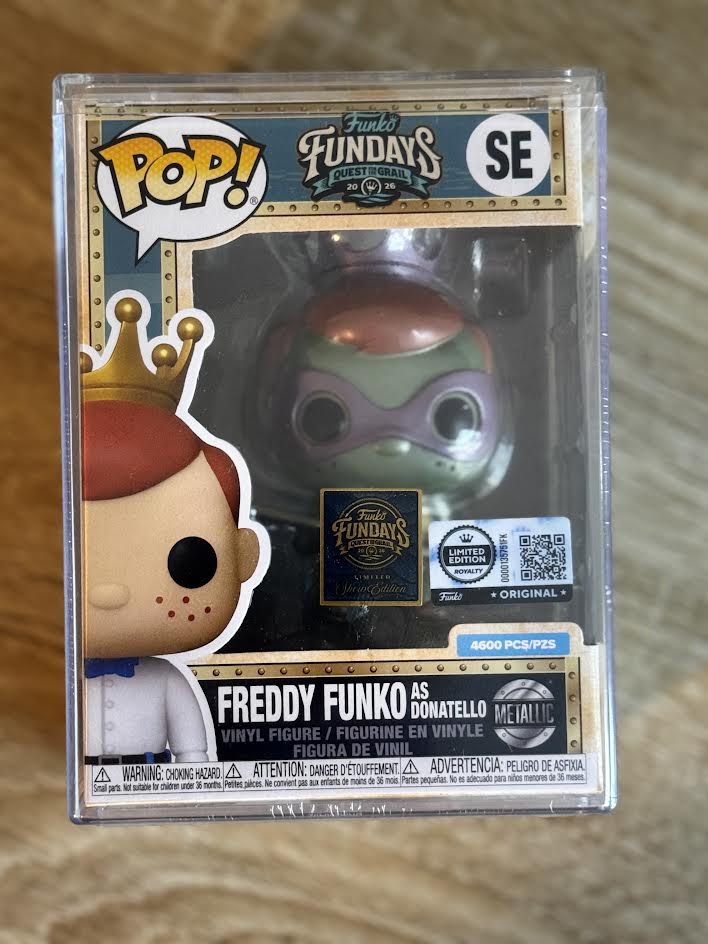 Fundays: Quest for the Grail - Atlantis 2026 Freddy Funko as TMNT Freddy Funko Donatello (Metallic) with Protector & Guaranteed Mint LE4600