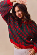 SO ME Textured Two Tone Sweater