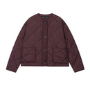 Womens Simple Cotton Padded Jacket With Crew Neck And Chest Pocket