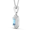 1.35 Carat Genuine Aquamarine and White Diamond 14K White Gold Pendant