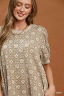 Umgee Floral Textured Puff Sleeve Mini Dress