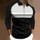 Men's Long Sleeve Color Block Zipper Polo Shirt