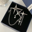 Four Eight-Pointed Stars Zircon Chain Brooch