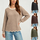 Womens Round-neck Loose-fit Versatile Knit Sweater